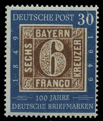 30 Pf. 100 Jahre Briefmarken 1949, postfrisches Kabinettstück mit ...